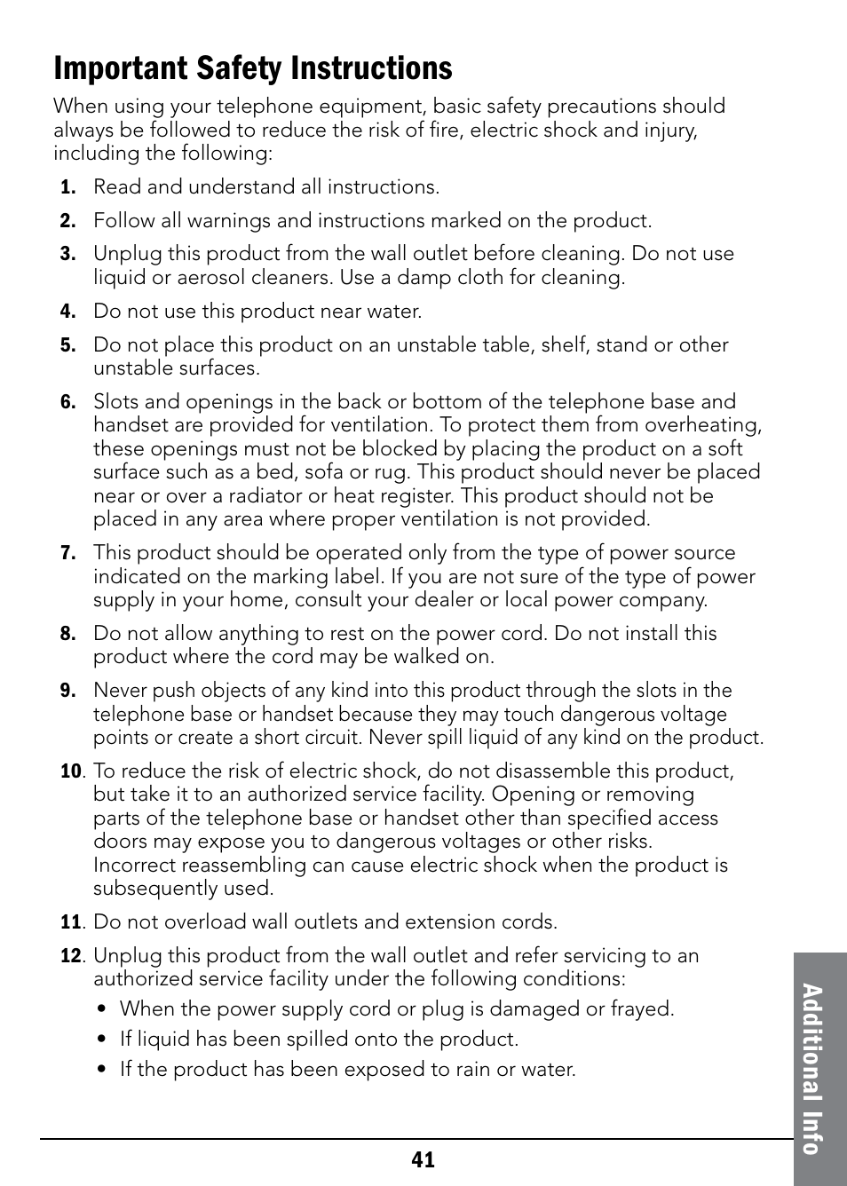 Important safety instructions, Ad dit io na l i nfo | Radio Shack 43-326 User Manual | Page 41 / 48