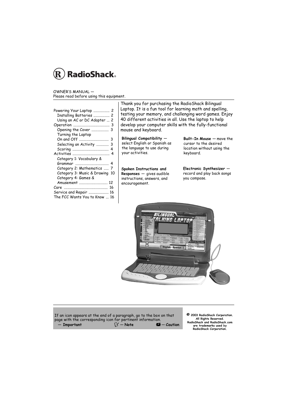 Radio Shack 60-2632 User Manual | 16 pages