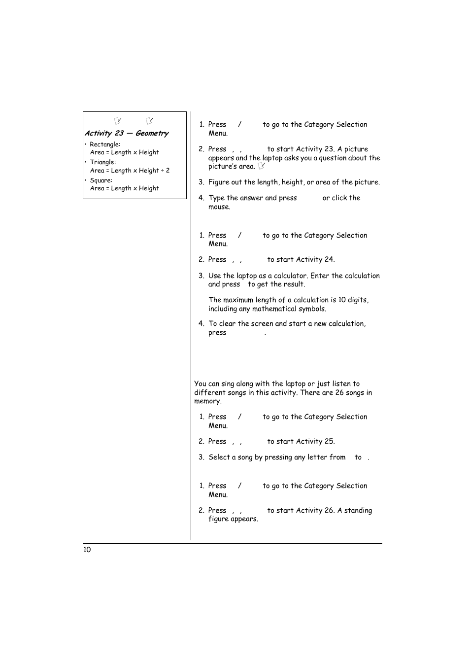 Category 3: music & drawing 10 | Radio Shack 60-2632 User Manual | Page 10 / 16