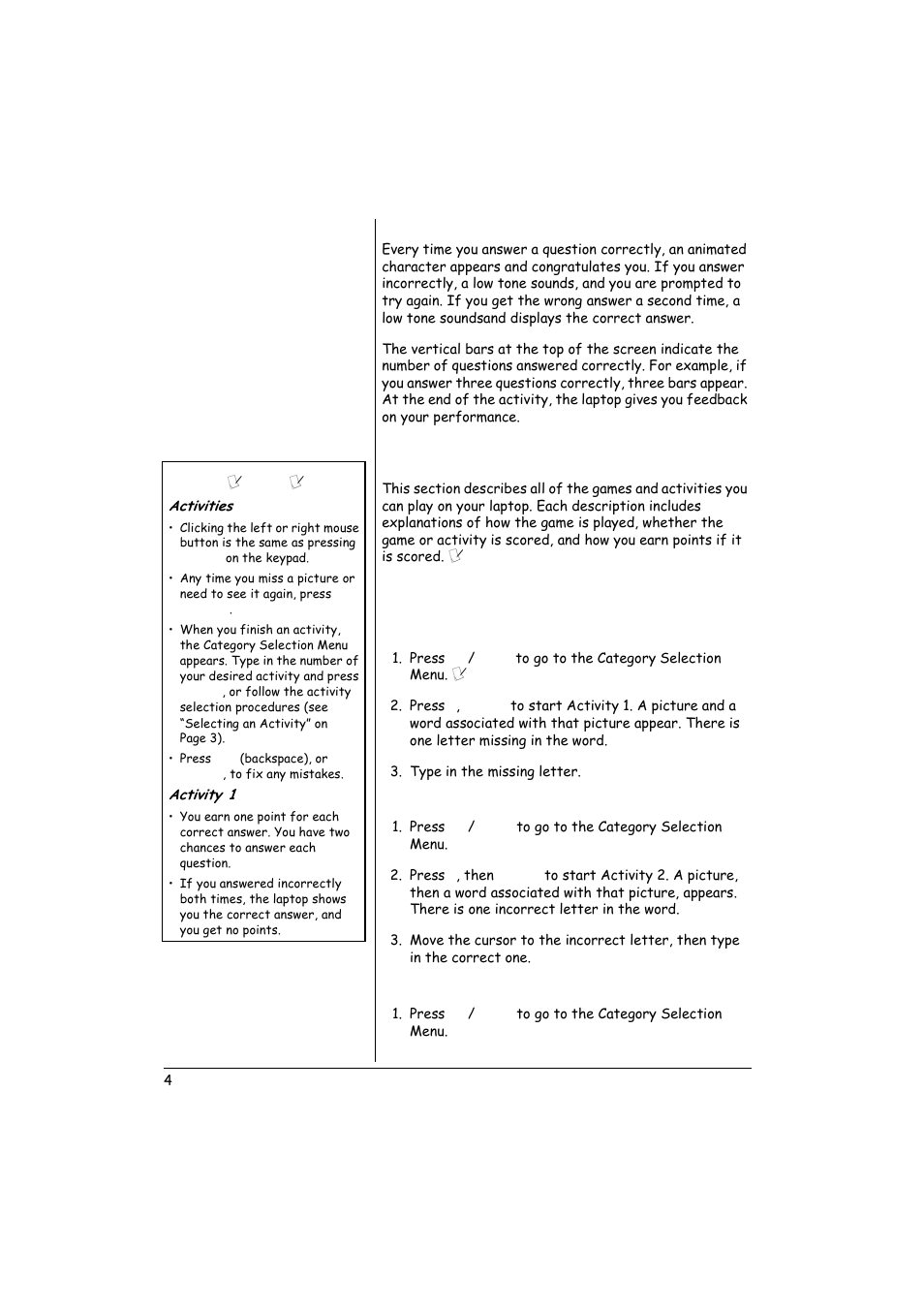 Scoring, Activities, Category 1: vocabulary | Grammar | Radio Shack 60-2632 User Manual | Page 4 / 16
