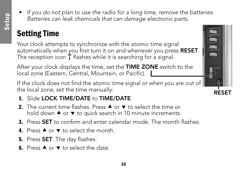Setting time, Se tu p | Radio Shack Projection 12-591 User Manual | Page 10 / 20