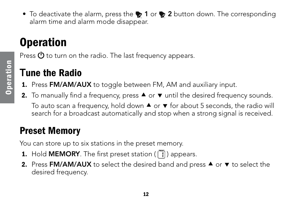 Operation, T une the radio | Radio Shack Projection 12-591 User Manual | Page 12 / 20
