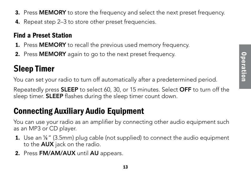 S leep timer, Connecting auxiliary audio equipment | Radio Shack Projection 12-591 User Manual | Page 13 / 20