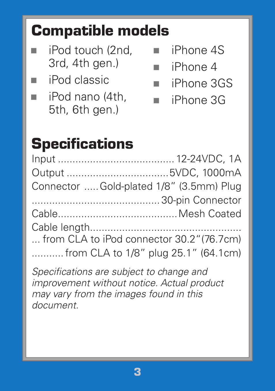 Compatible models specifications | Radio Shack 120-0912 User Manual | Page 3 / 7