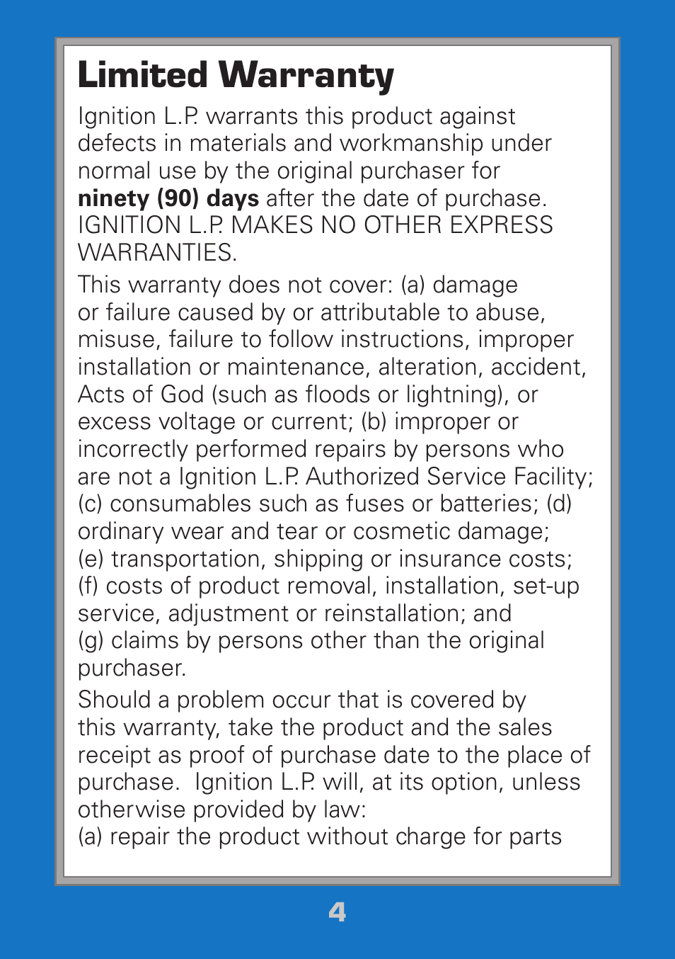 Limited warranty | Radio Shack 120-0912 User Manual | Page 4 / 7