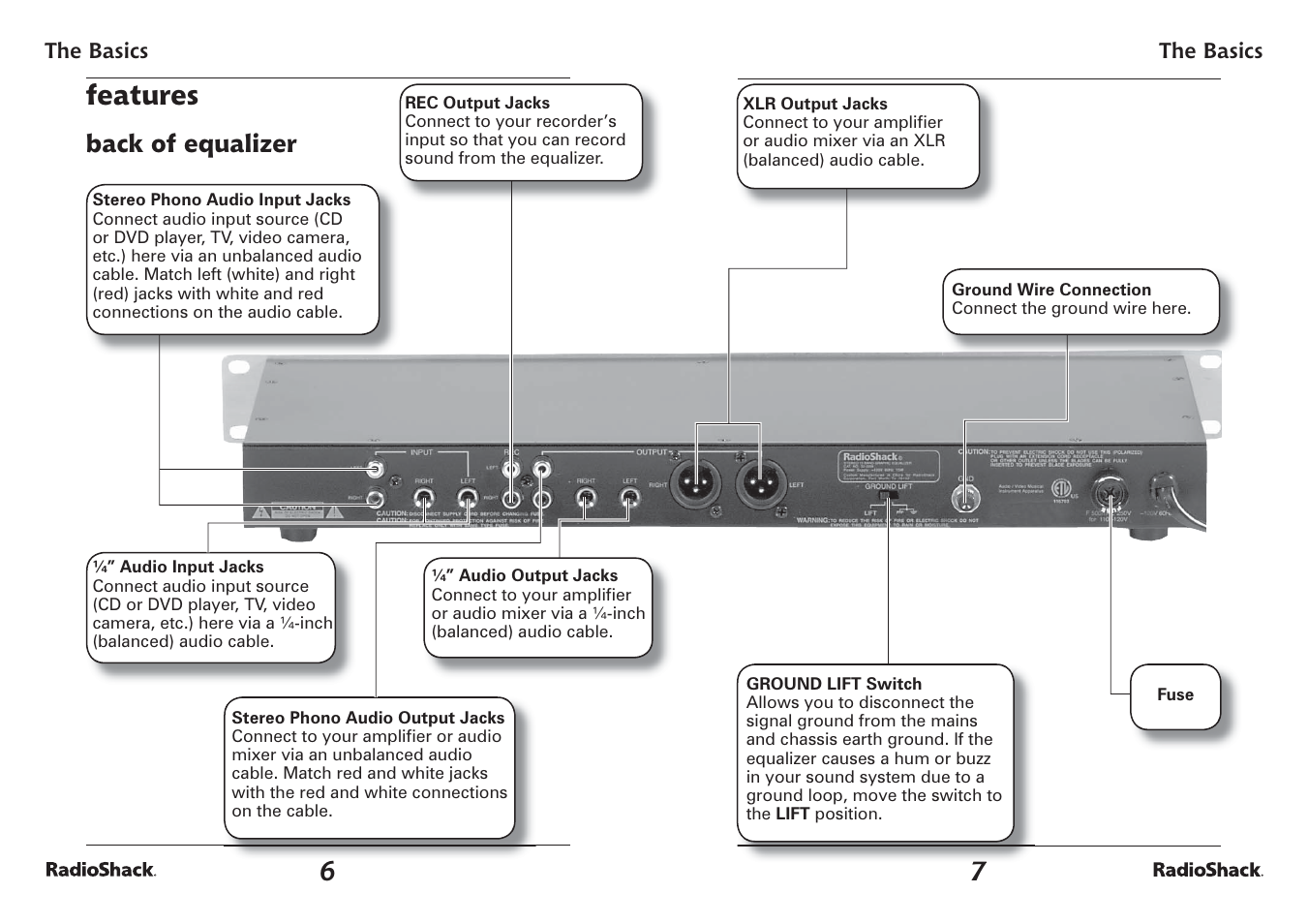 Features, Back of equalizer | Radio Shack 32-2059 User Manual | Page 4 / 11