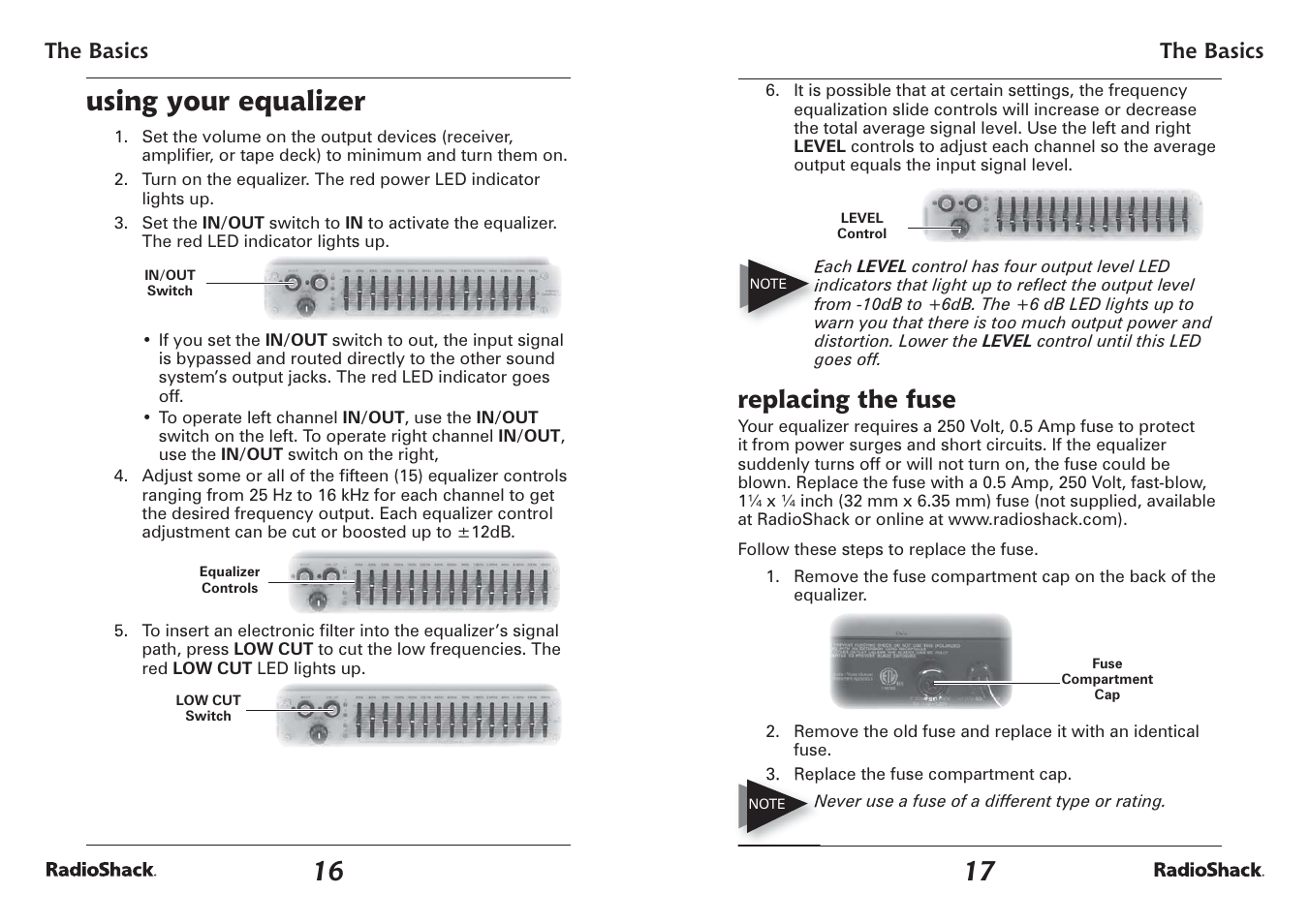 Using your equalizer, Replacing the fuse | Radio Shack 32-2059 User Manual | Page 9 / 11