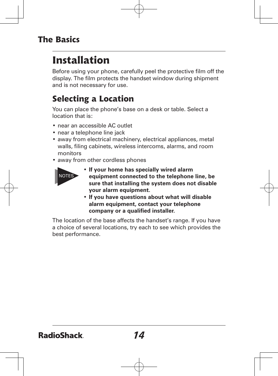 1 installation, The basics, Selecting a location | Radio Shack 43-142 User Manual | Page 14 / 88