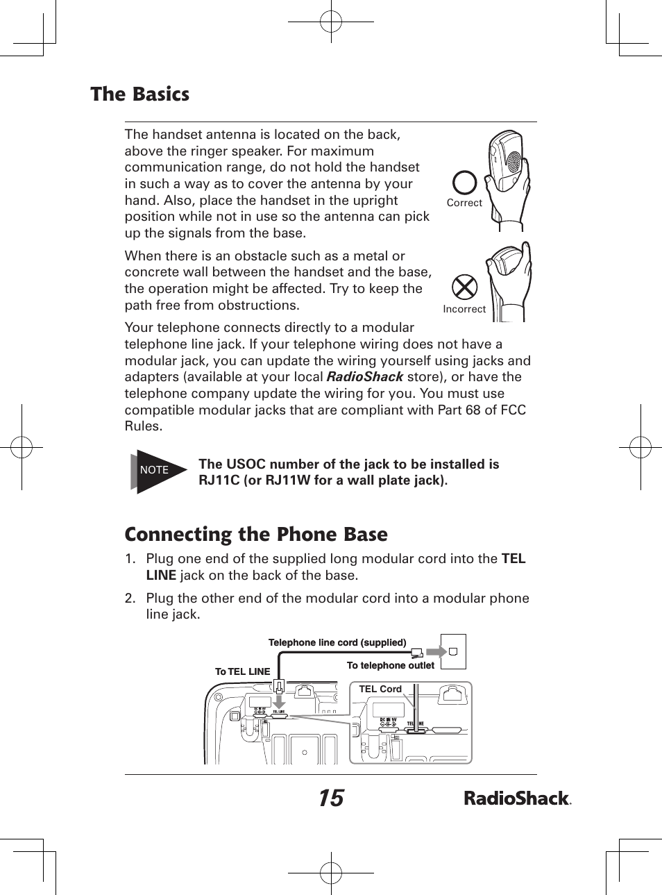 The basics, Connecting the phone base | Radio Shack 43-142 User Manual | Page 15 / 88