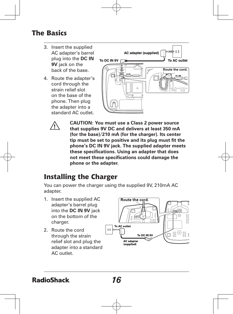 The basics, Installing the charger | Radio Shack 43-142 User Manual | Page 16 / 88