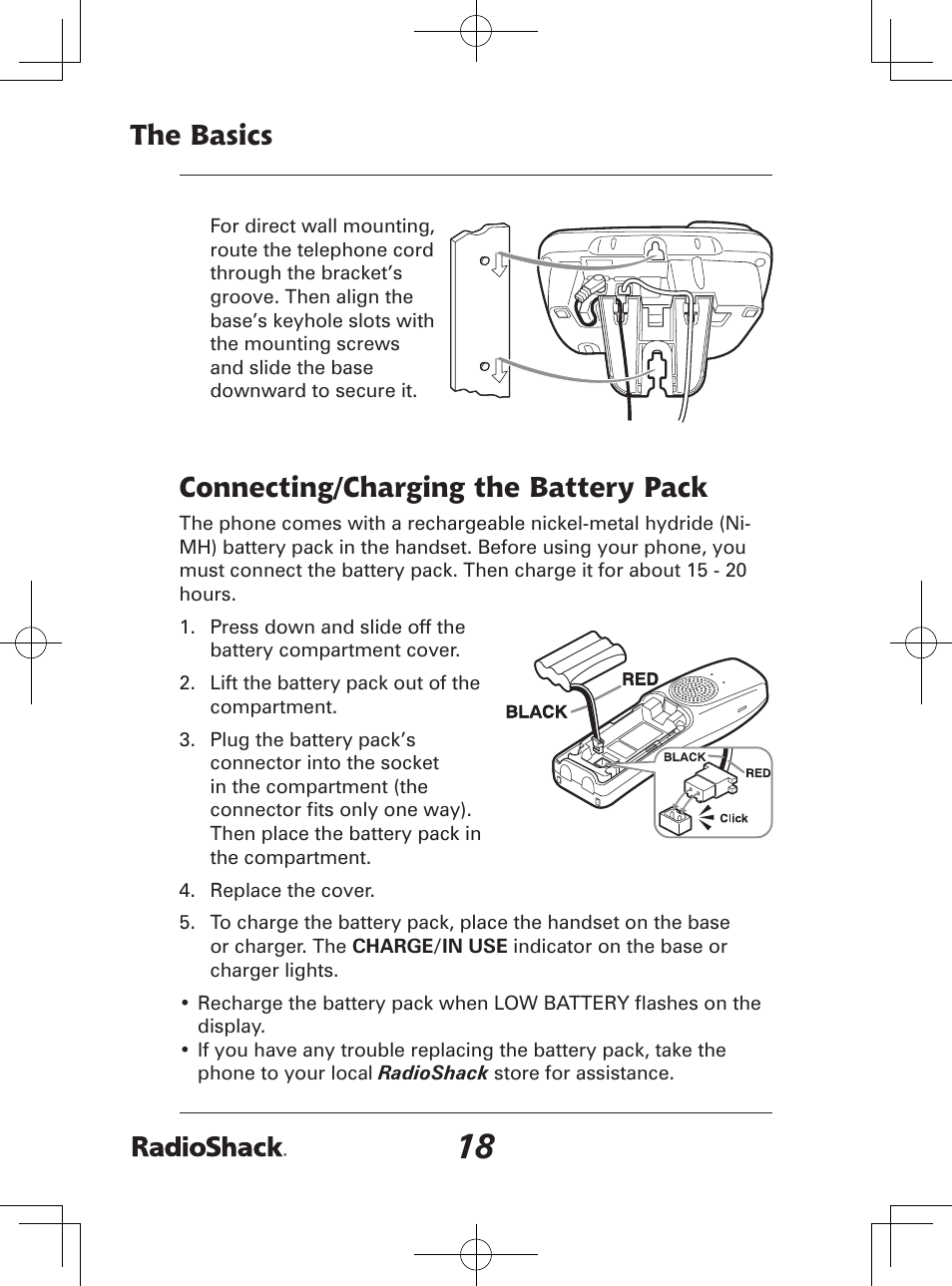 The basics, Connecting/charging the battery pack | Radio Shack 43-142 User Manual | Page 18 / 88