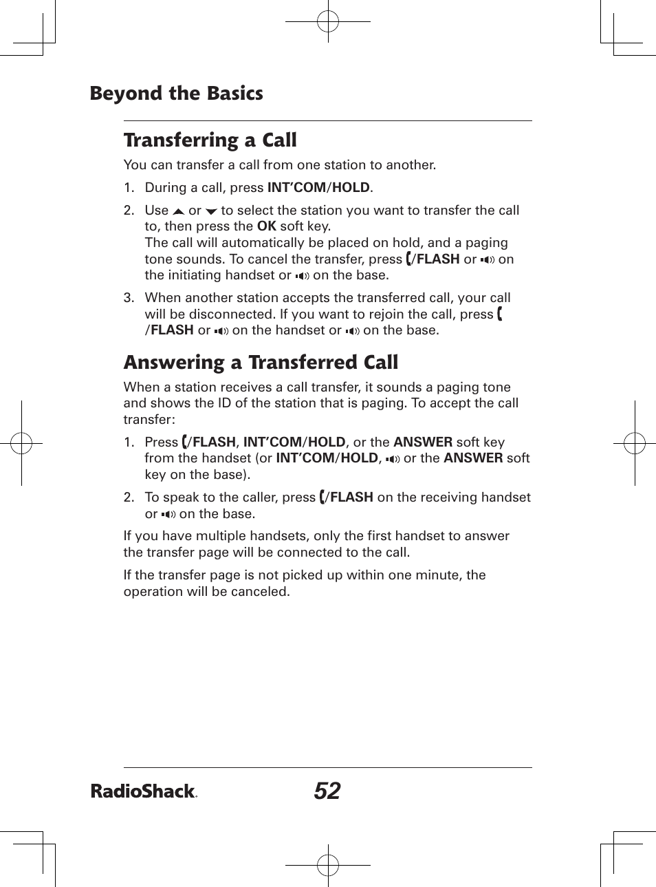 Beyond the basics, Transferring a call, Answering a transferred call | Radio Shack 43-142 User Manual | Page 52 / 88