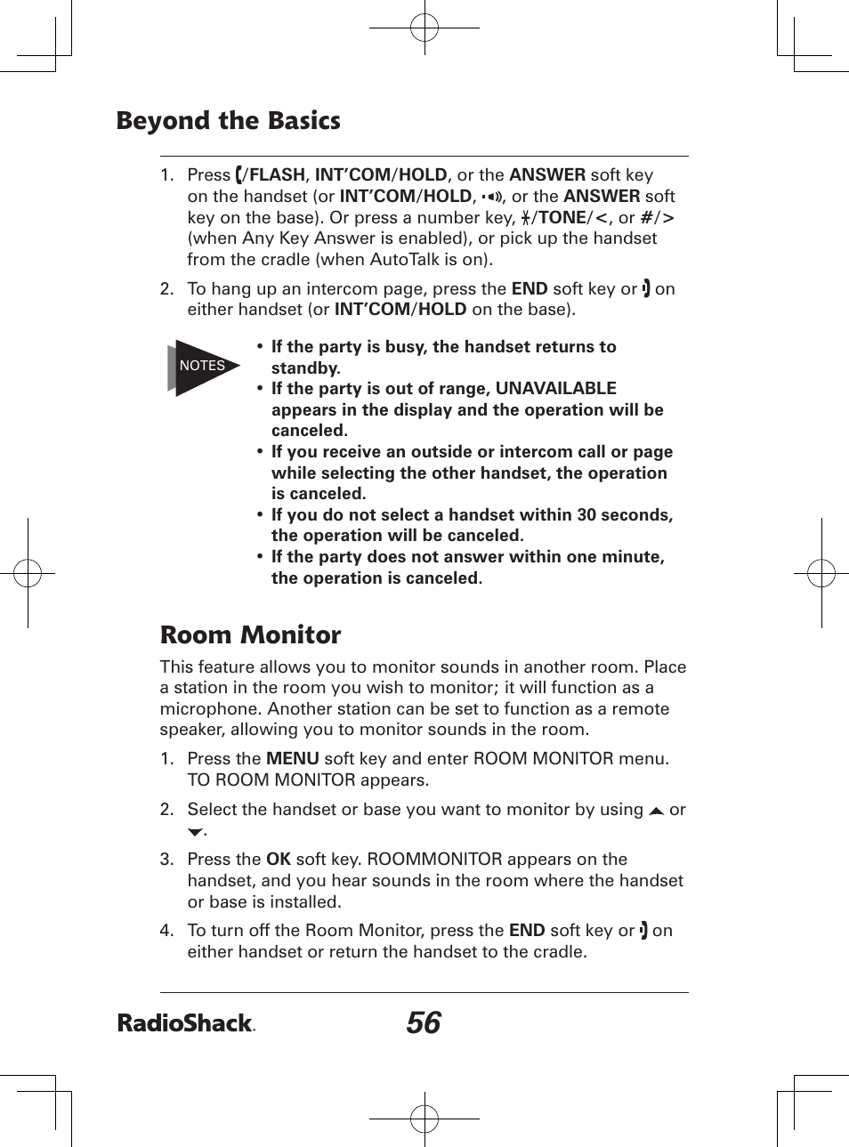 Beyond the basics, Room monitor | Radio Shack 43-142 User Manual | Page 56 / 88