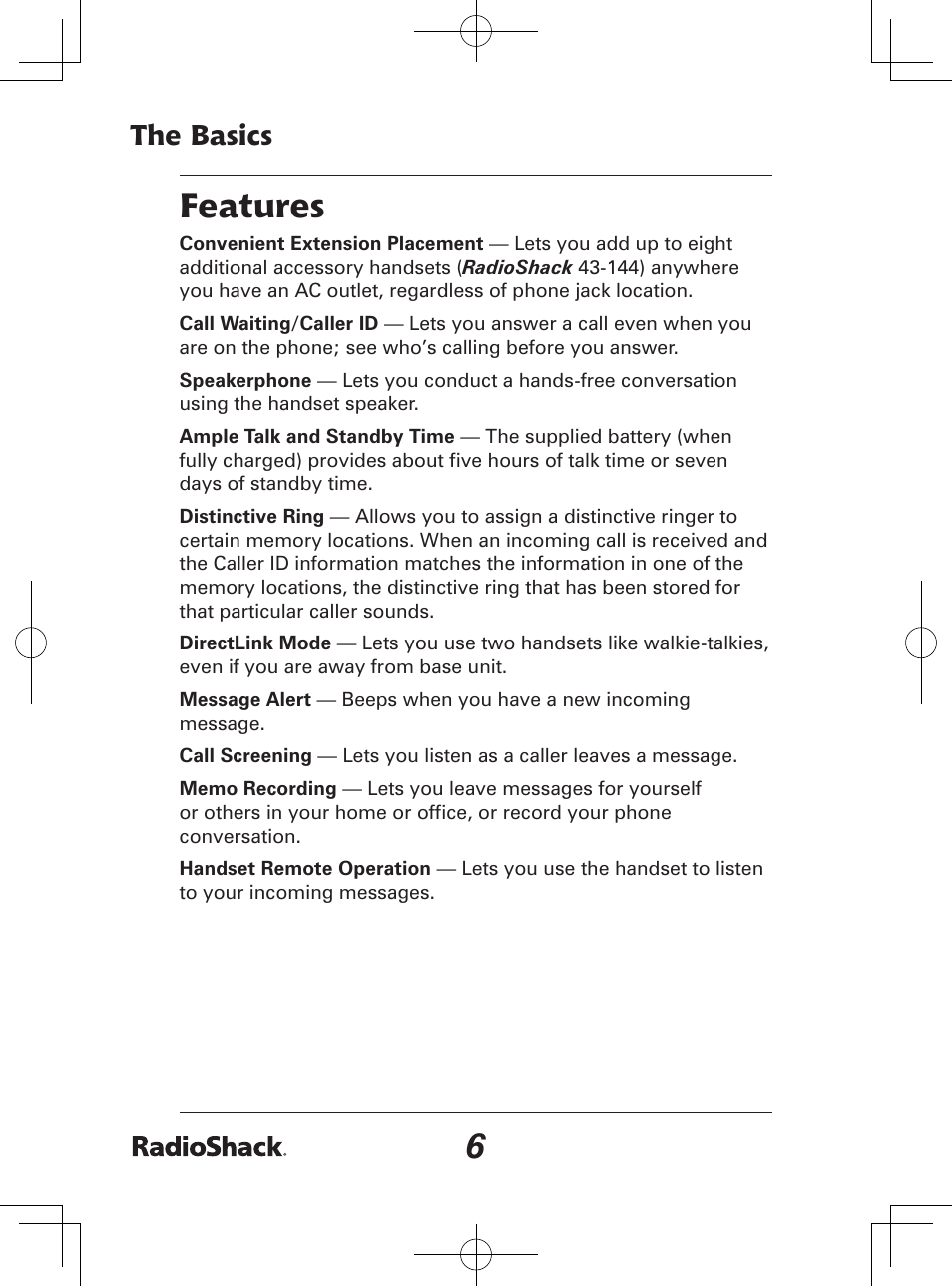 Features | Radio Shack 43-142 User Manual | Page 6 / 88