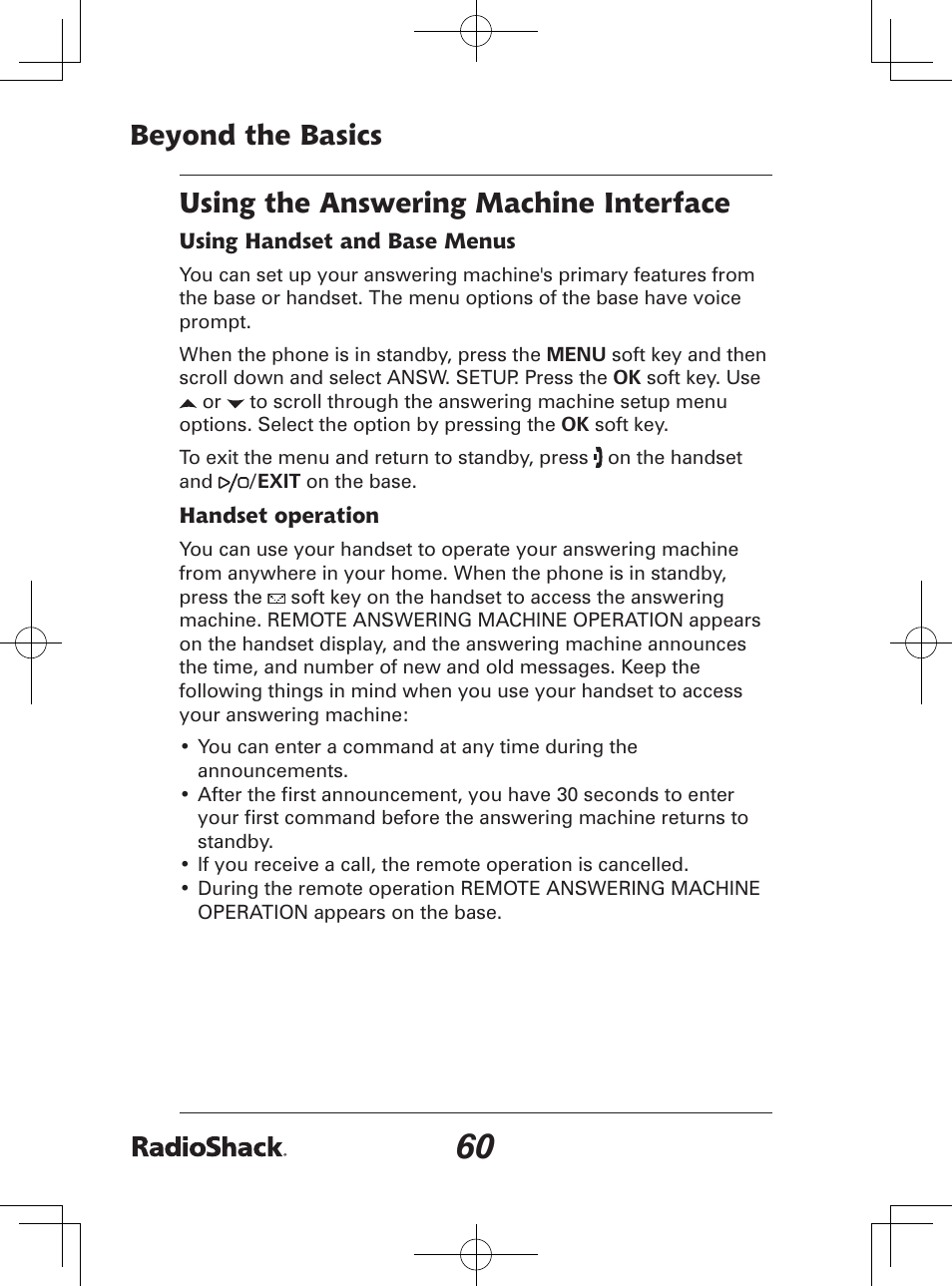 Beyond the basics, Using the answering machine interface | Radio Shack 43-142 User Manual | Page 60 / 88