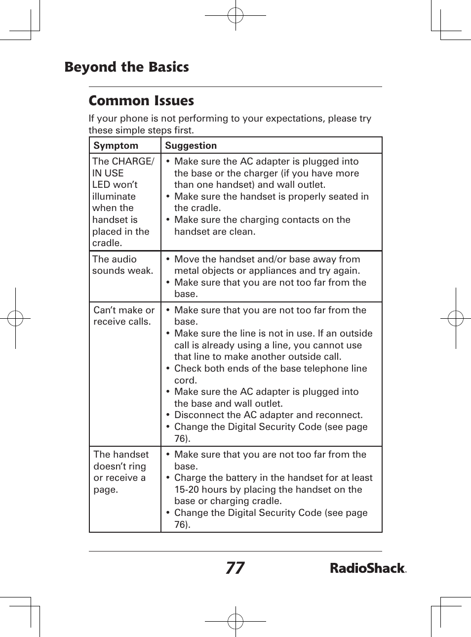 Beyond the basics common issues | Radio Shack 43-142 User Manual | Page 77 / 88