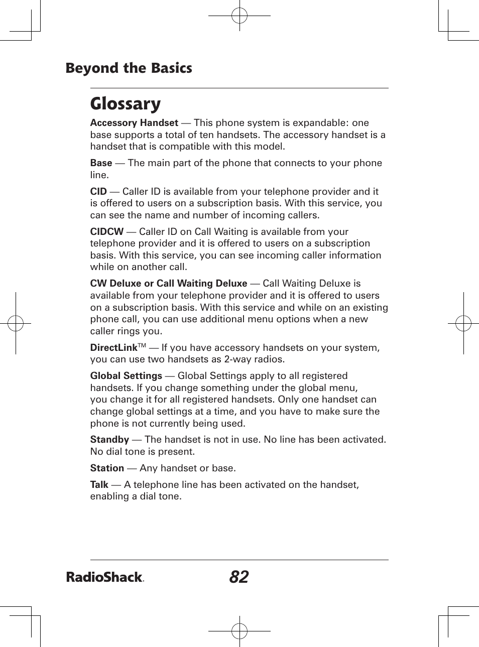 Glossary, Beyond the basics | Radio Shack 43-142 User Manual | Page 82 / 88