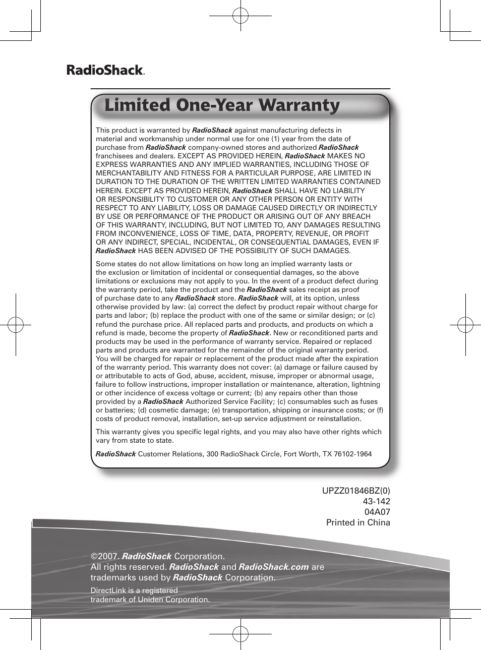 Radio Shack 43-142 User Manual | Page 88 / 88