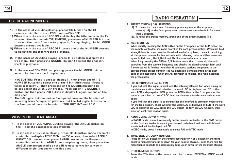 Radio operation | Radio Shack PLDVD188 User Manual | Page 13 / 16