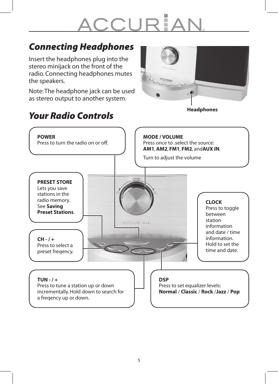 Connecting headphones, Your radio controls | Radio Shack 12-1686 User Manual | Page 5 / 14