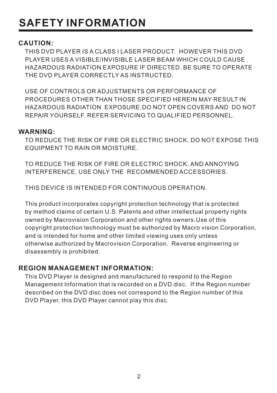 Safety information | Radio Shack PLD187V User Manual | Page 3 / 24