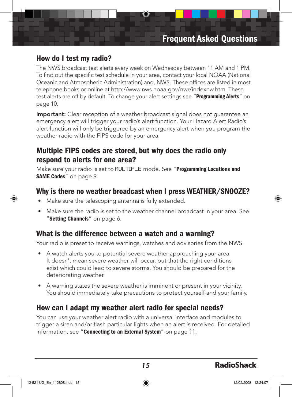 Frequent asked questions, How do i test my radio | Radio Shack 12-521 User Manual | Page 15 / 20