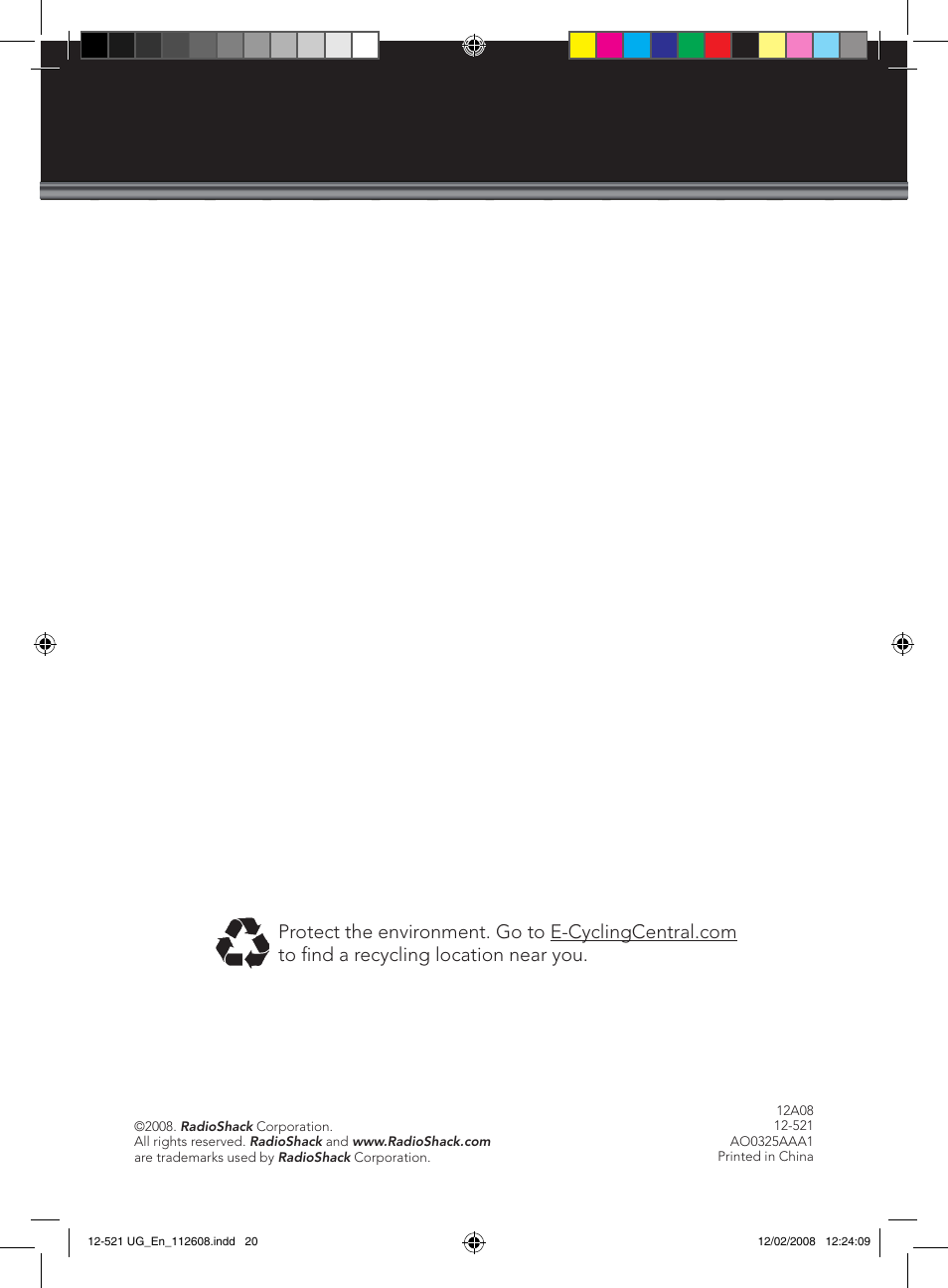 Radio Shack 12-521 User Manual | Page 20 / 20