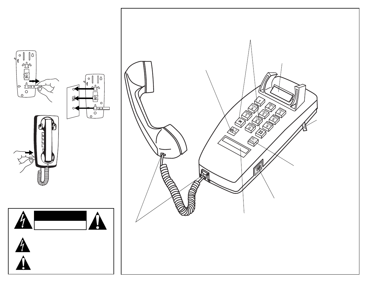 Caution, Using the phone, Mounting the phone | Radio Shack ET-195 User Manual | Page 2 / 2