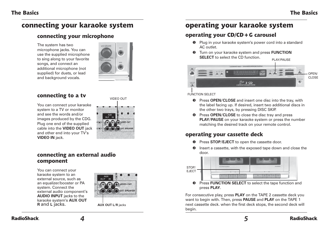 Connecting your karaoke system, Operating your karaoke system | Radio Shack SEMI-PRO 3 CDG 32-3043 User Manual | Page 3 / 7