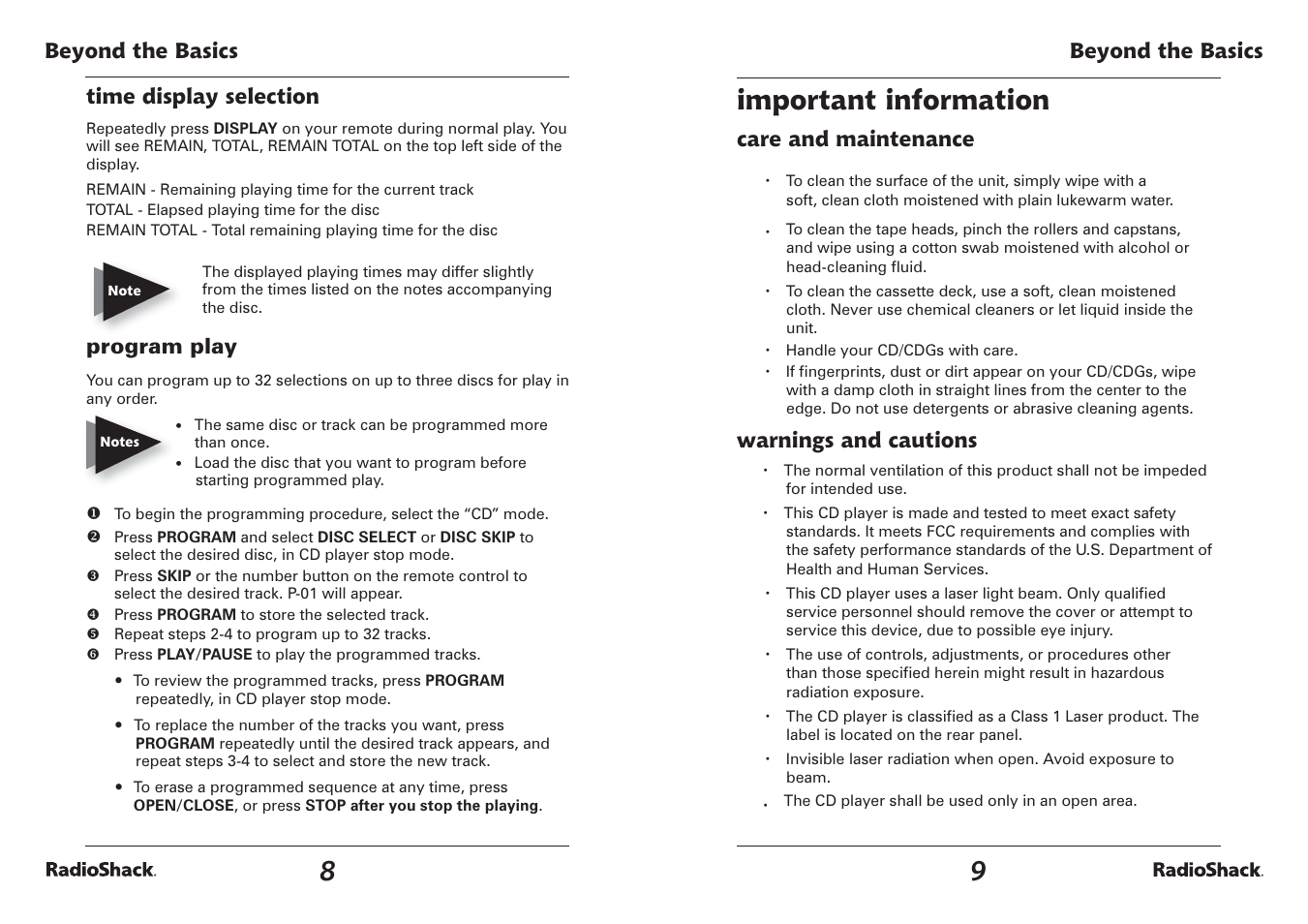 Important information | Radio Shack SEMI-PRO 3 CDG 32-3043 User Manual | Page 5 / 7