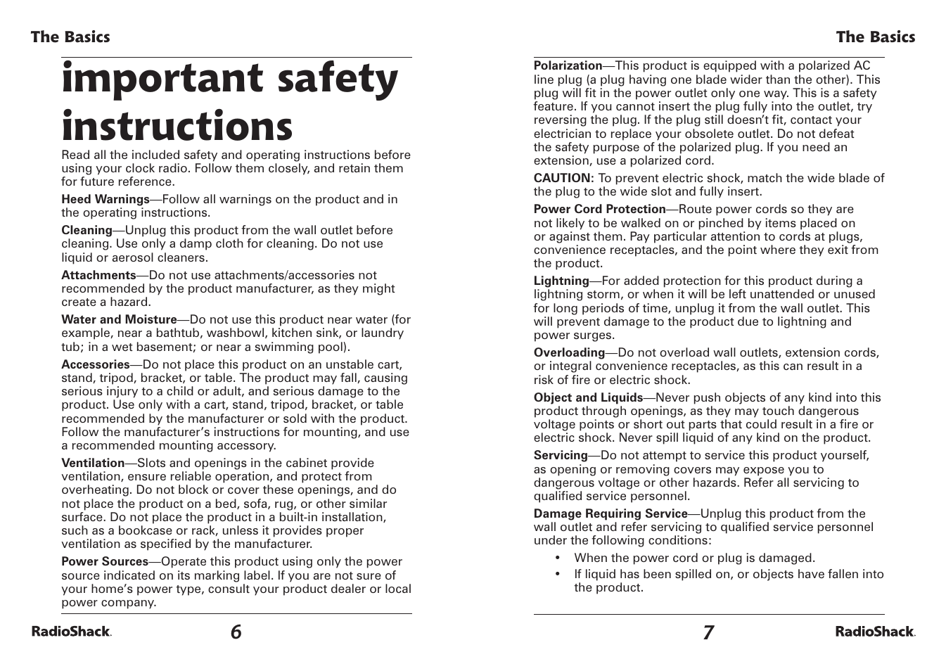 Important safety instructions | Radio Shack 12-1655 User Manual | Page 4 / 9