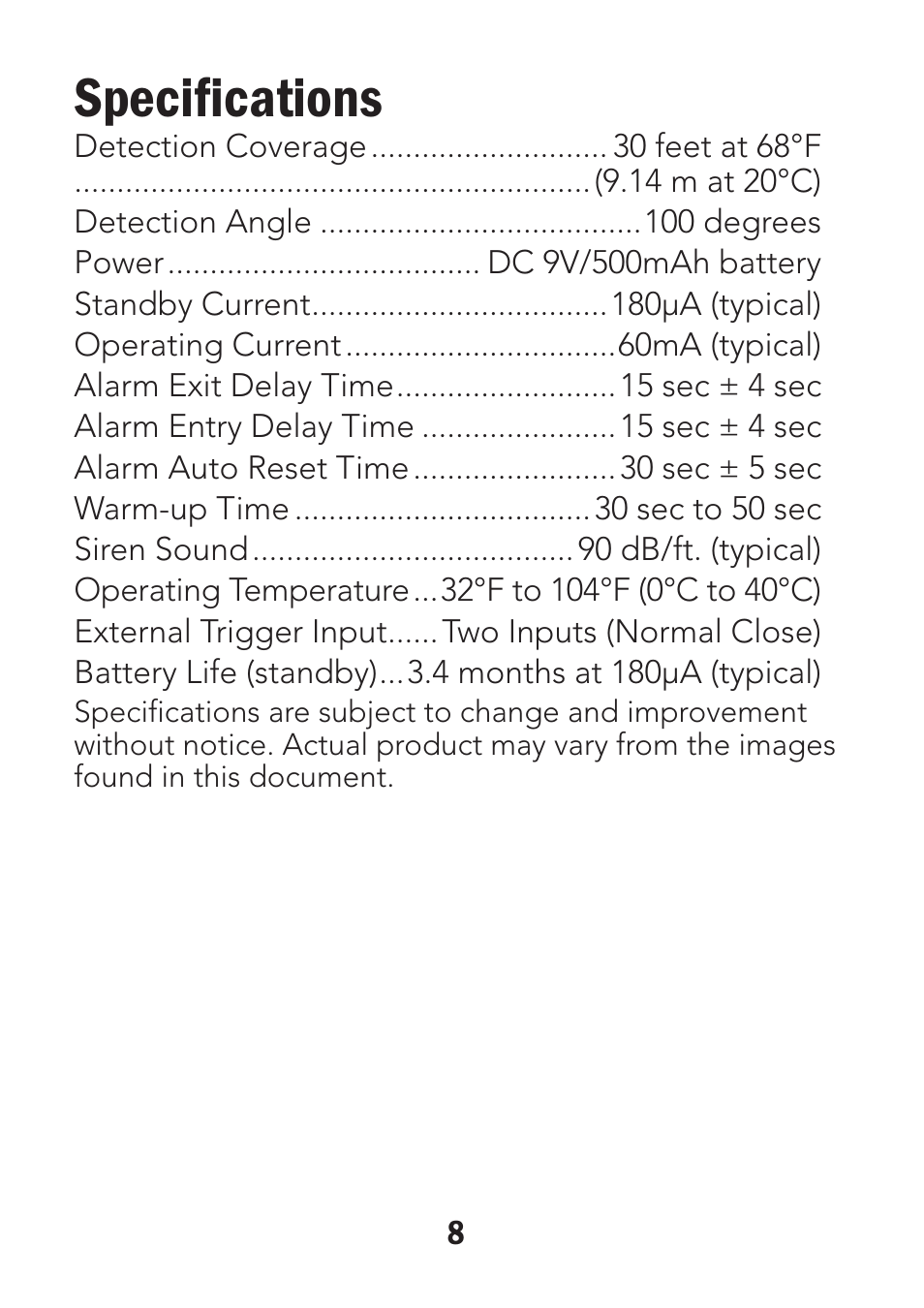 Specifi cations | Radio Shack 49-426 User Manual | Page 8 / 10