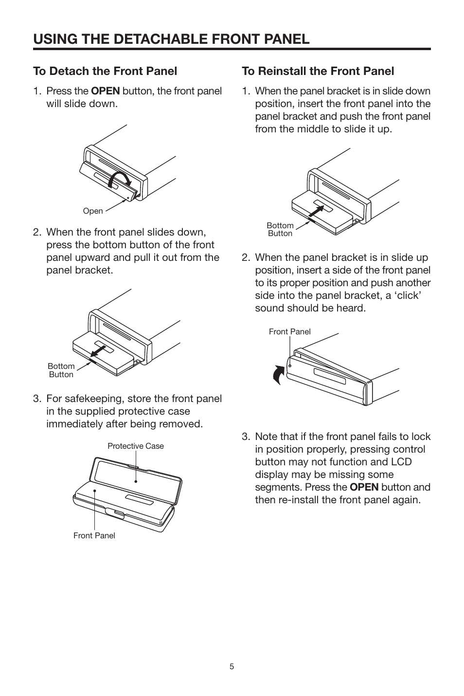 Using the detachable front panel | Radio Shack PLCD15MR User Manual | Page 5 / 14