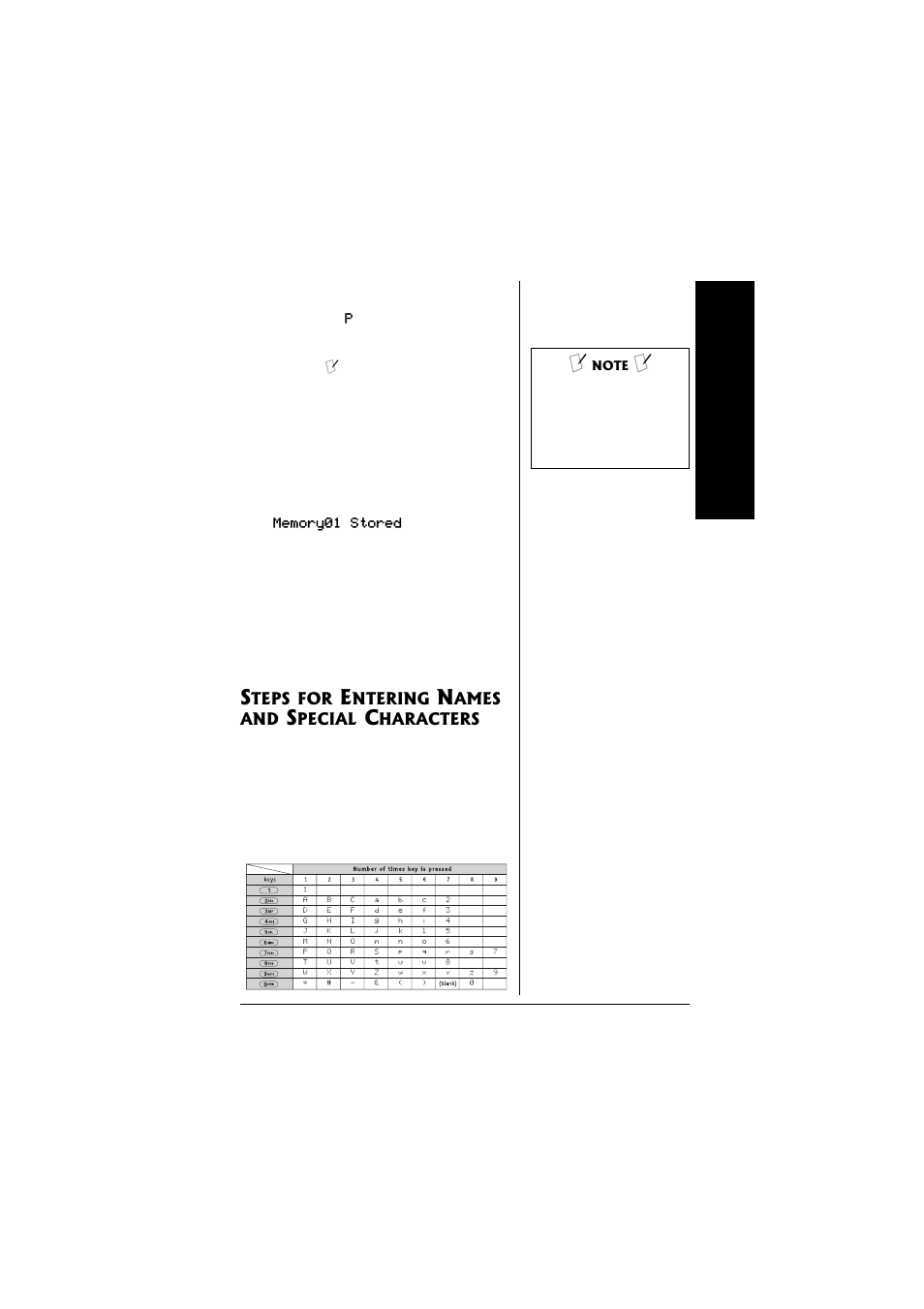 Steps for entering names and special, Characters | Radio Shack 43-3558 User Manual | Page 21 / 36