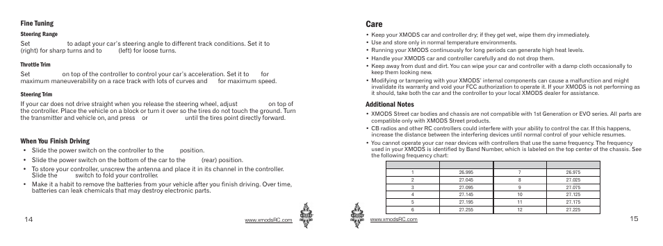 Care, Fine tuning, When you finish driving | Radio Shack XMODS 60-483 User Manual | Page 8 / 11