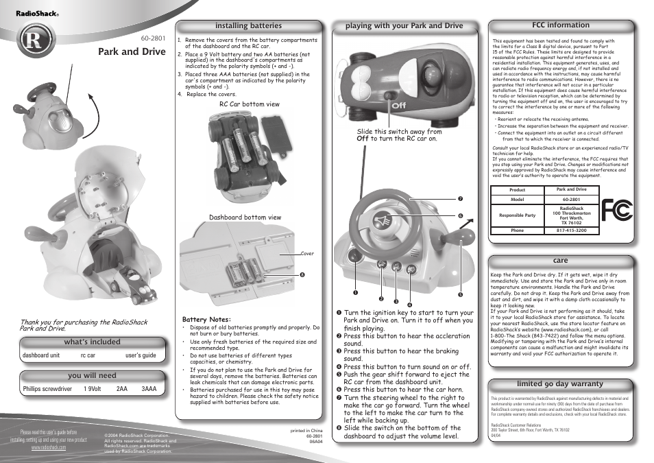 Radio Shack 60-2801 User Manual | 2 pages