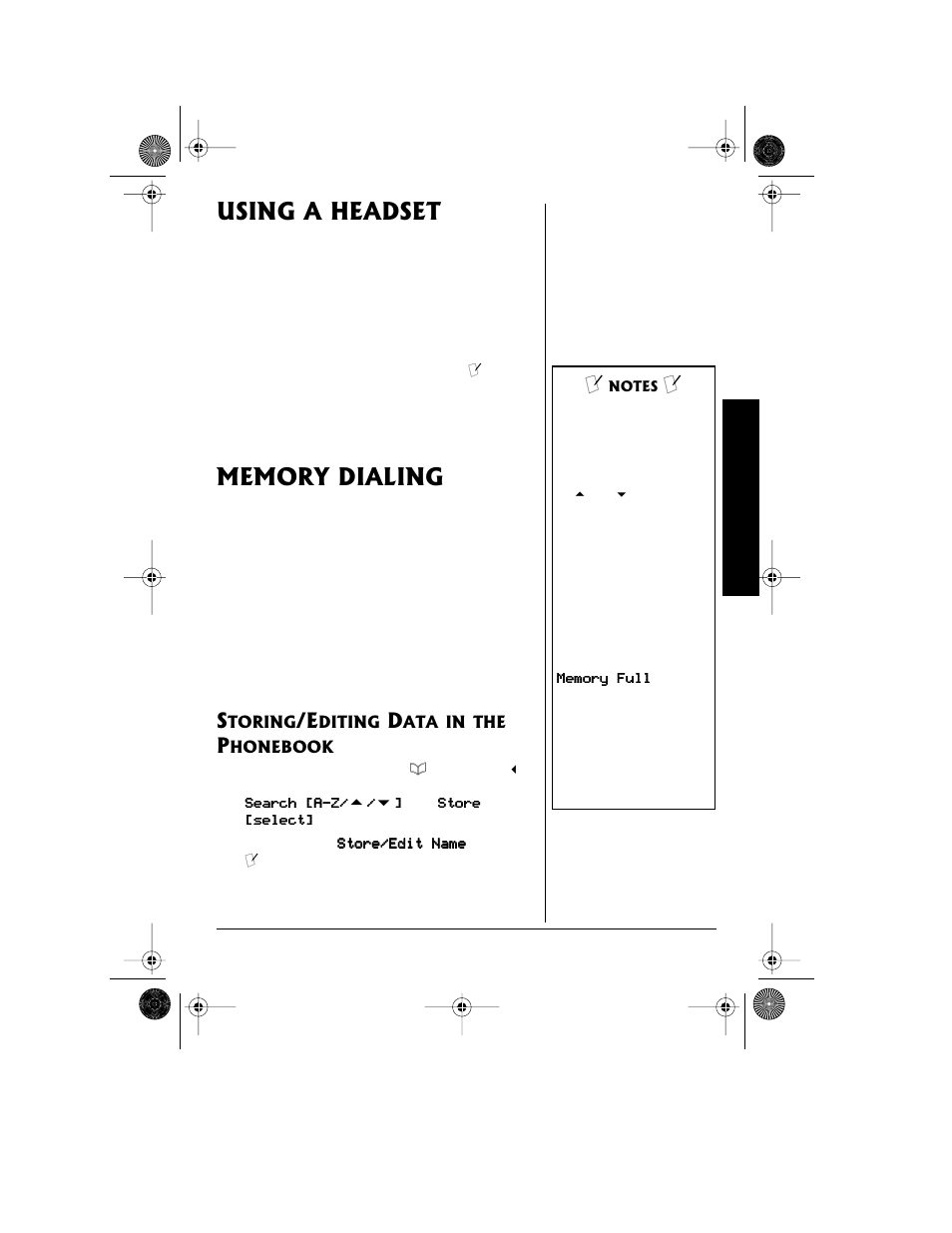 Using a headset memory dialing, Storing/editing data in the phonebook . 19, Using a headset | Radio Shack 43-3815/43-3898 User Manual | Page 19 / 48