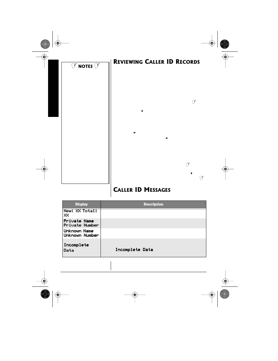 Reviewing caller id records caller id messages, Id r, Id m | Radio Shack 43-3815/43-3898 User Manual | Page 28 / 48