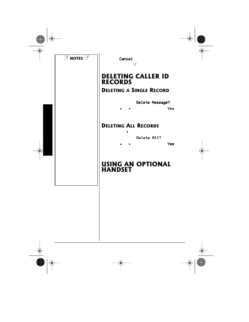 Deleting caller id records, Deleting a single record deleting all records, Using an optional handset | Radio Shack 43-3815/43-3898 User Manual | Page 30 / 48