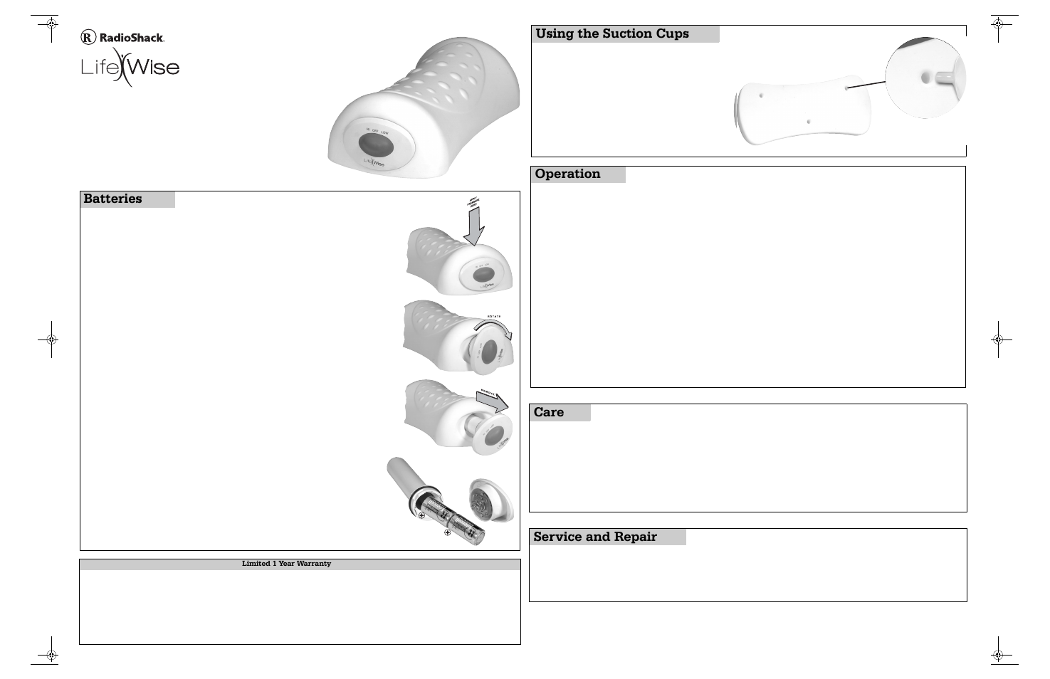 Radio Shack LIFEWISE 63-1523 User Manual | 1 page