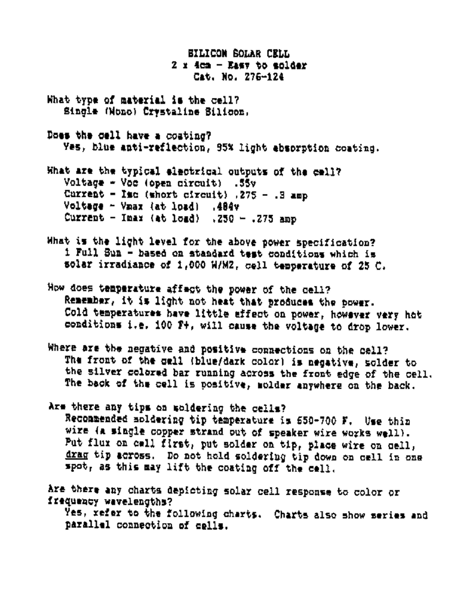 Radio Shack Silicon Solar Cell 276-0124 User Manual | Page 2 / 3