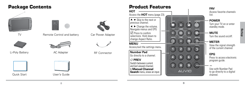 Package contents product features, Package contents, Product features | Radio Shack Auvio 16-923 User Manual | Page 5 / 19