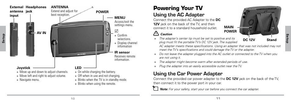 Powering your tv, Using the ac adapter using the car power adapter, Using the ac adapter | Using the car power adapter | Radio Shack Auvio 16-923 User Manual | Page 6 / 19