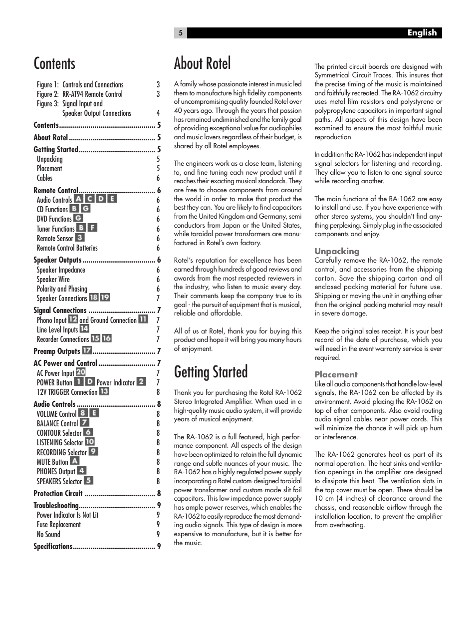 ROTEL RA-1062 User Manual | Page 5 / 54