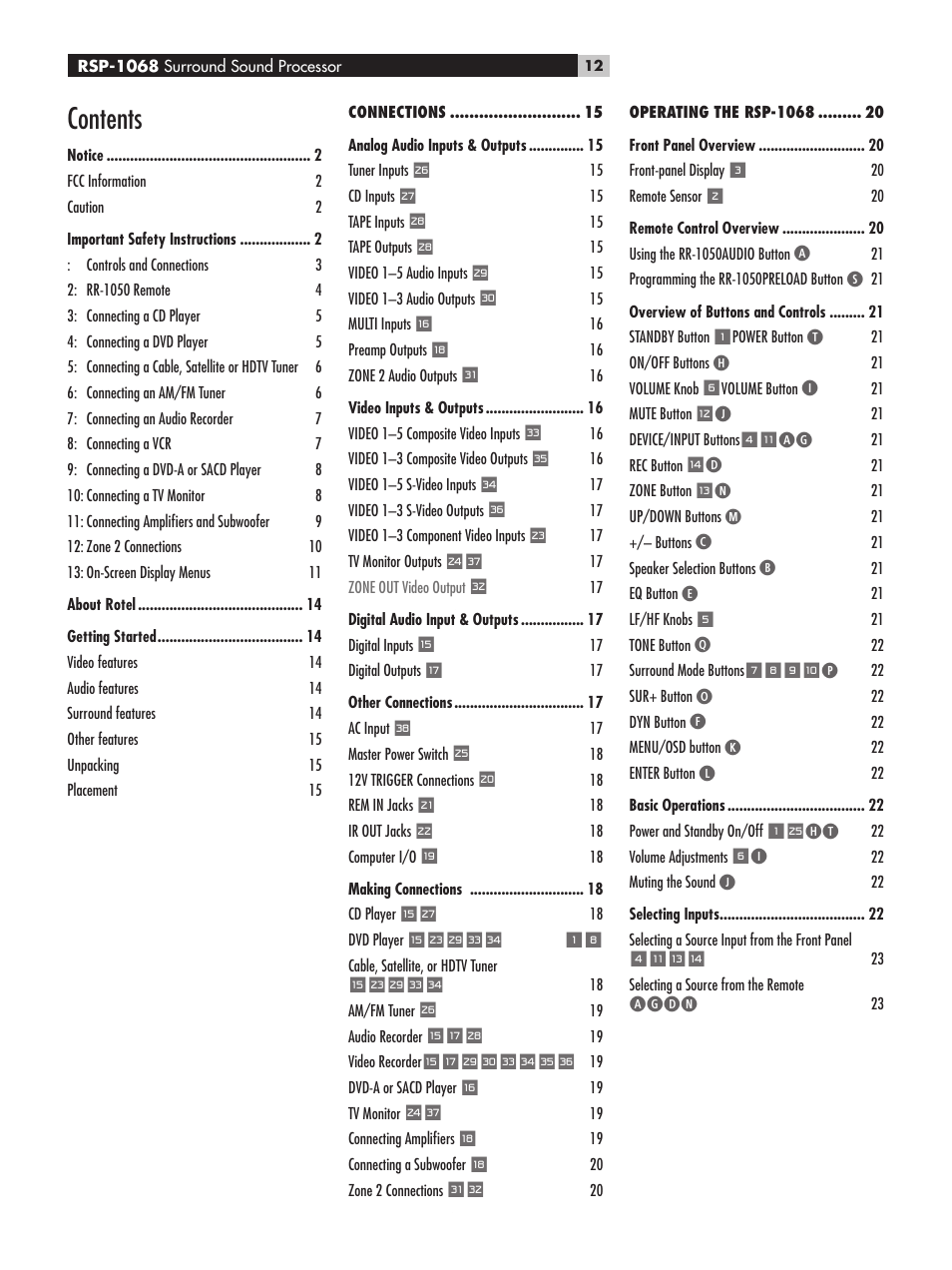 ROTEL RSP-1068 User Manual | Page 12 / 106