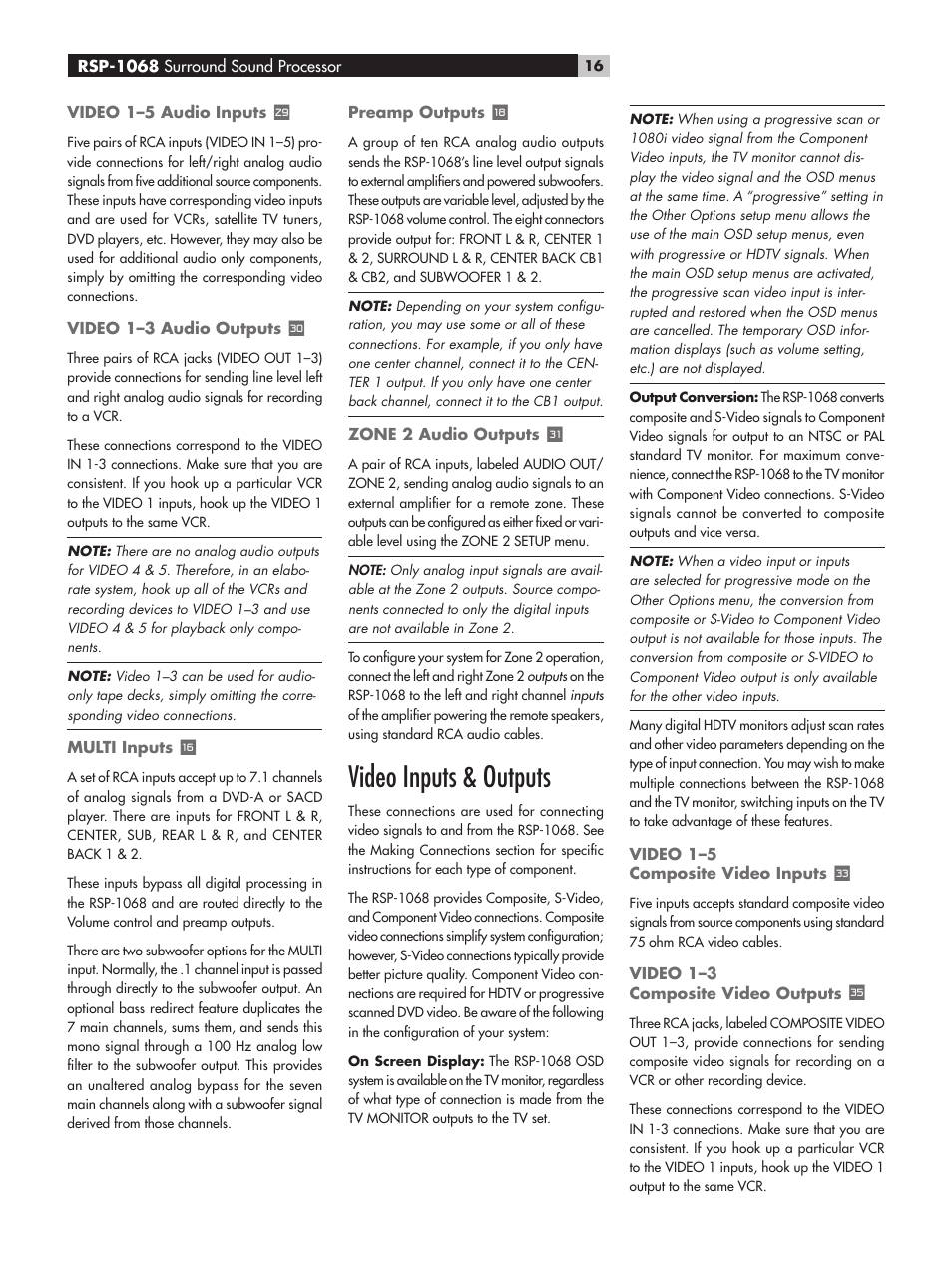 Video inputs & outputs | ROTEL RSP-1068 User Manual | Page 16 / 106