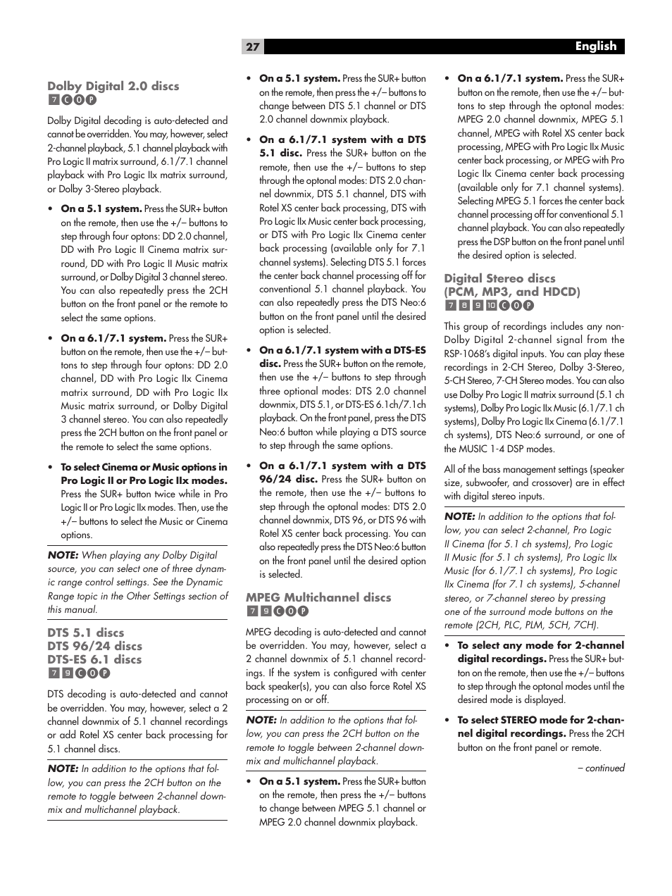 ROTEL RSP-1068 User Manual | Page 27 / 106