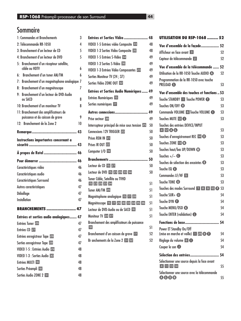 Sommaire | ROTEL RSP-1068 User Manual | Page 44 / 106