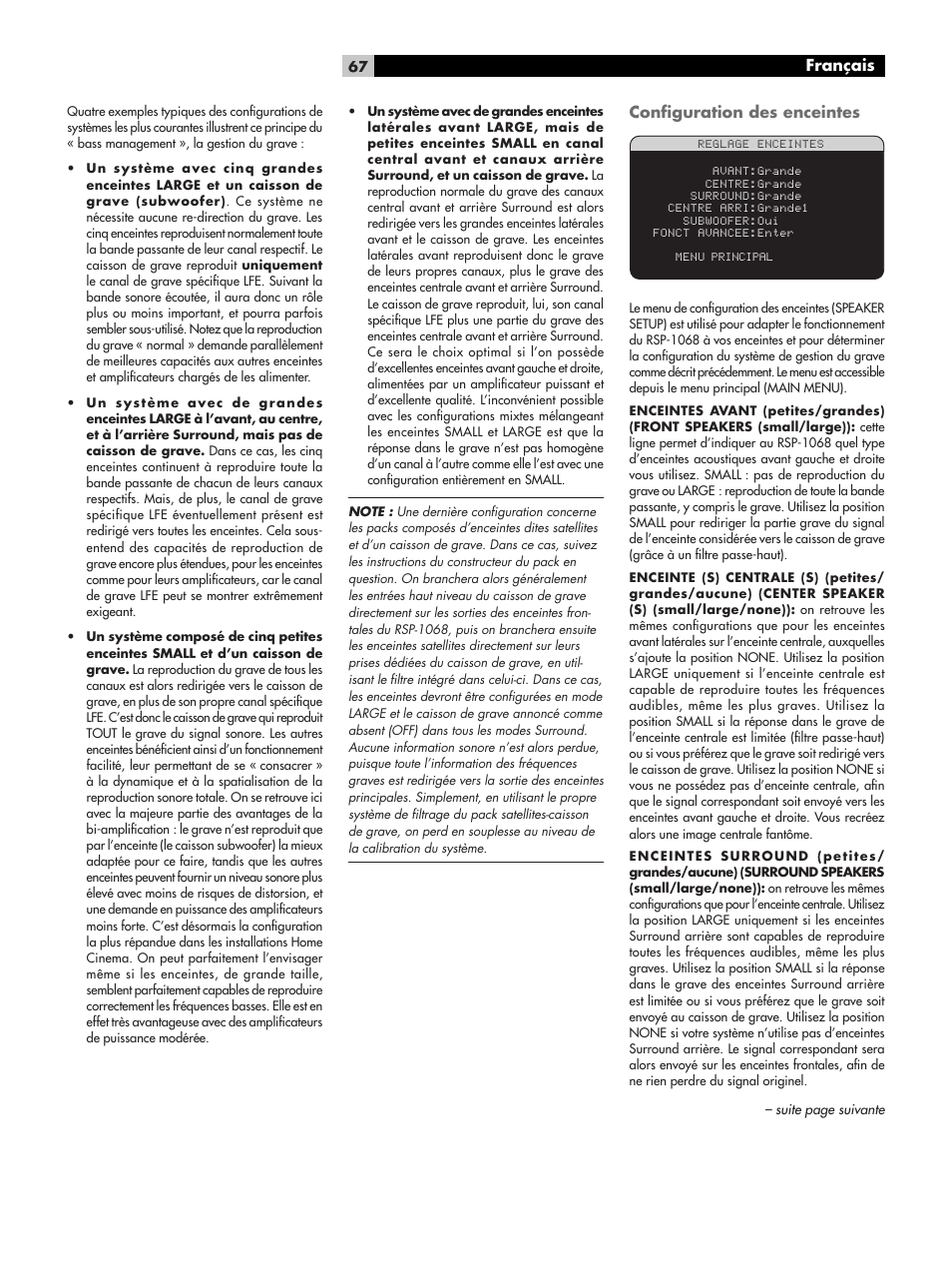 Conﬁguration des enceintes, Français | ROTEL RSP-1068 User Manual | Page 67 / 106