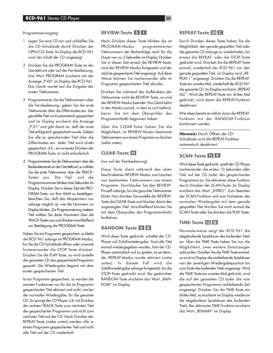 ROTEL RCD-961 User Manual | Page 20 / 34